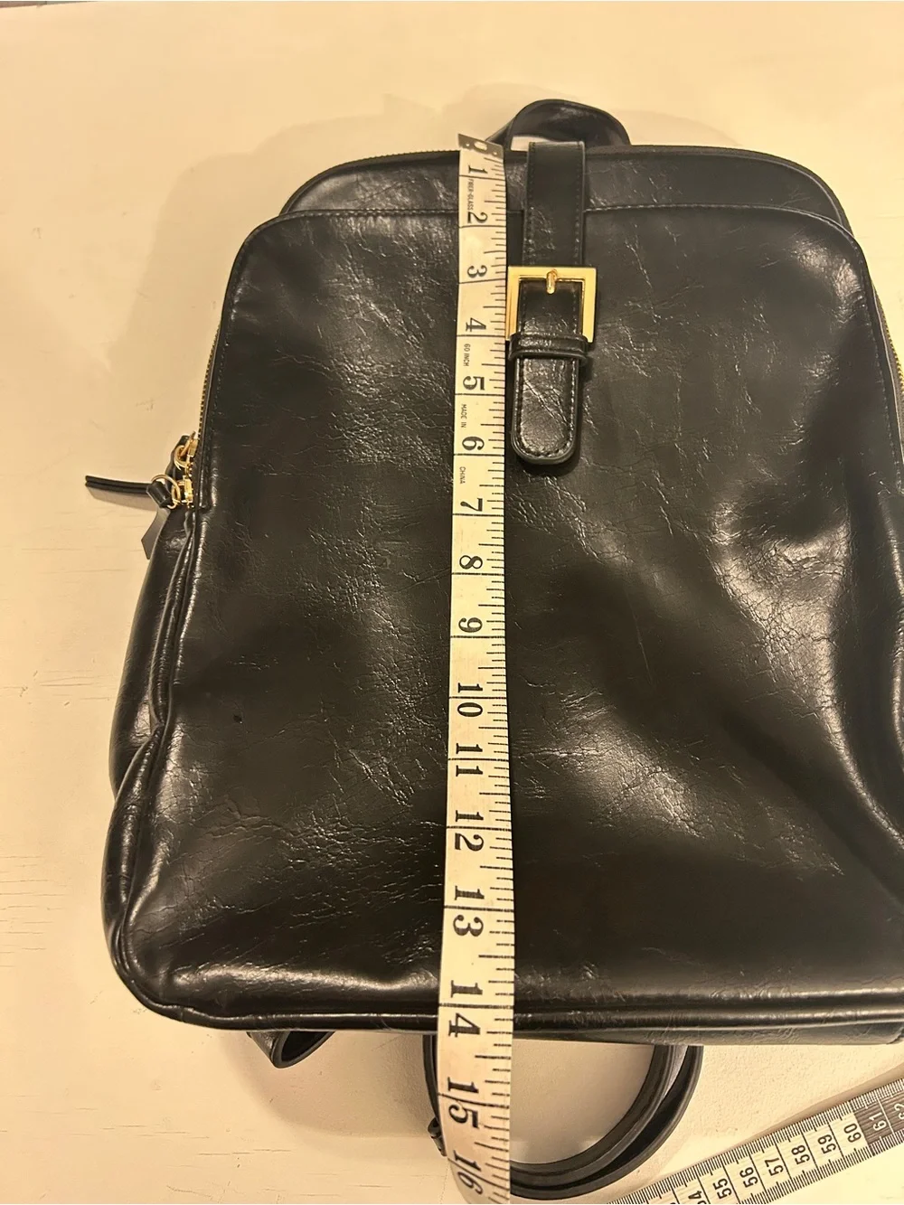 Antik Kraft Black Vegan Leather Backpack Purse Convertible Shoulder Bag Gold